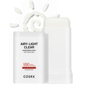 COSRX Airy-Light Clear Sunscreen Stick with Vitamin E&C SPF 50, 0.67 oz, 19g, Korean Suncreen Stick Suncare Sunblock, Lightweight, No White Cast, Water resistant, Oil Control Matte Sunscreen for Face