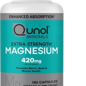 Qunol Magnesium Capsules 420mg, 100% DV, High Absorption Magnesium Supplement, Extra Strength, Bone and Muscle Health Supplement, 180 Count