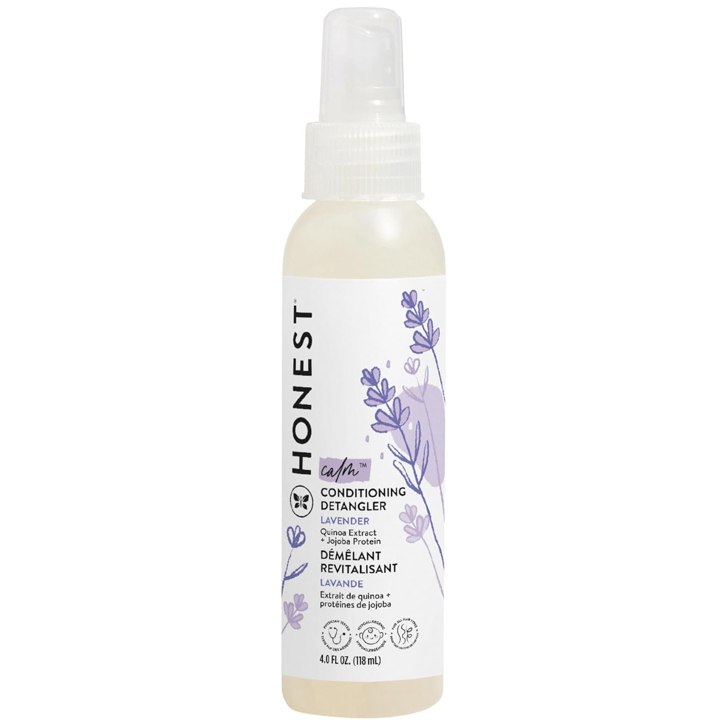 The Honest Company Conditioning Hair Detangler, Leave-In Conditioner and Fortifying Spray, Tear Free, Cruelty-Free, Hypoallergenic, Lavender Calm, 4 Fl Oz