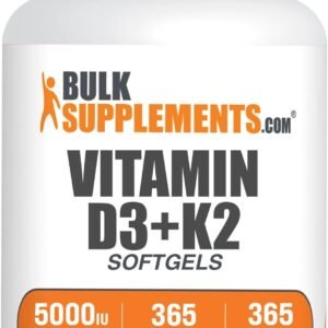 BulkSupplements.com Vitamin D3 + K2 5000 IU Softgels – D3 K2 Supplement, for Immune Health – Gluten Free, 1 Softgel per Serving, 365 Count (Pack of 1)