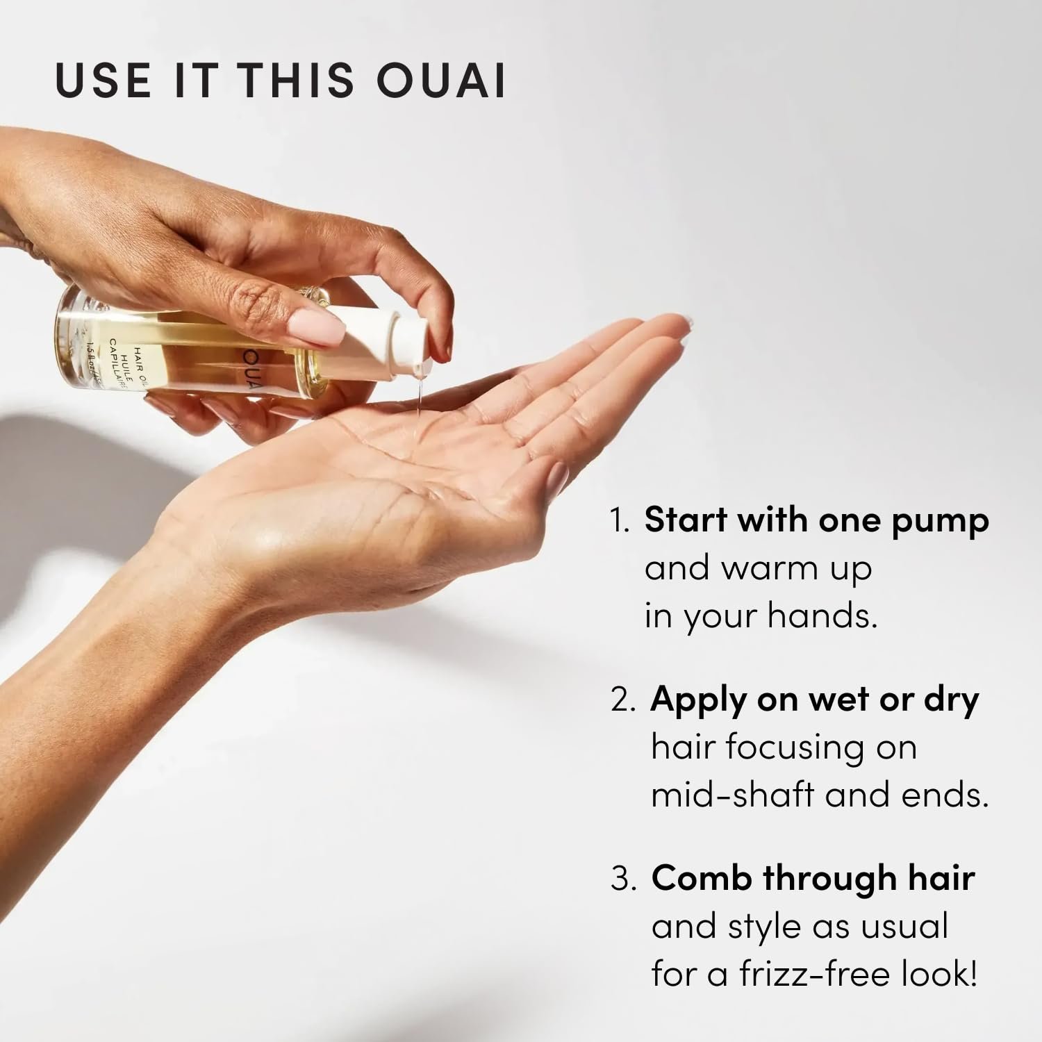 OUAI Hair Oil - Hair Heat Protectant Oil for Frizz Control - Adds Shine and Smooths Split Ends - Color Safe Formula - Paraben, Phthalate and Sulfate Free (1.5 fl oz) - Image 7