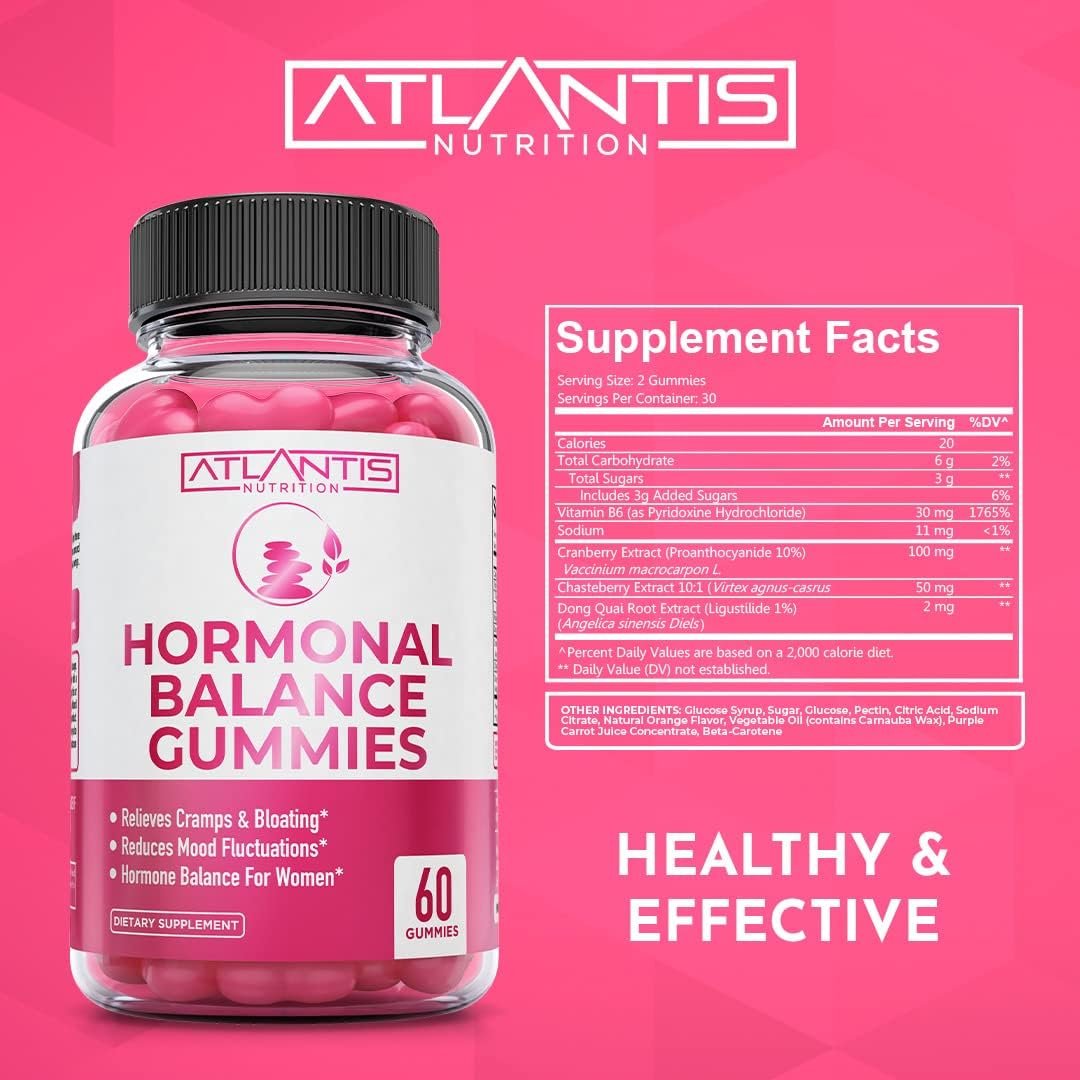 Atlantis Nutrition Hormonal Balance for Women & PMS Relief Gummies - Alleviates Cramps, Bloating, Mood Swings, Hot Flashes & Night Sweats - Cranberry, Dong Quai & Chasteberry Menstrual Cramp Relief - Image 7