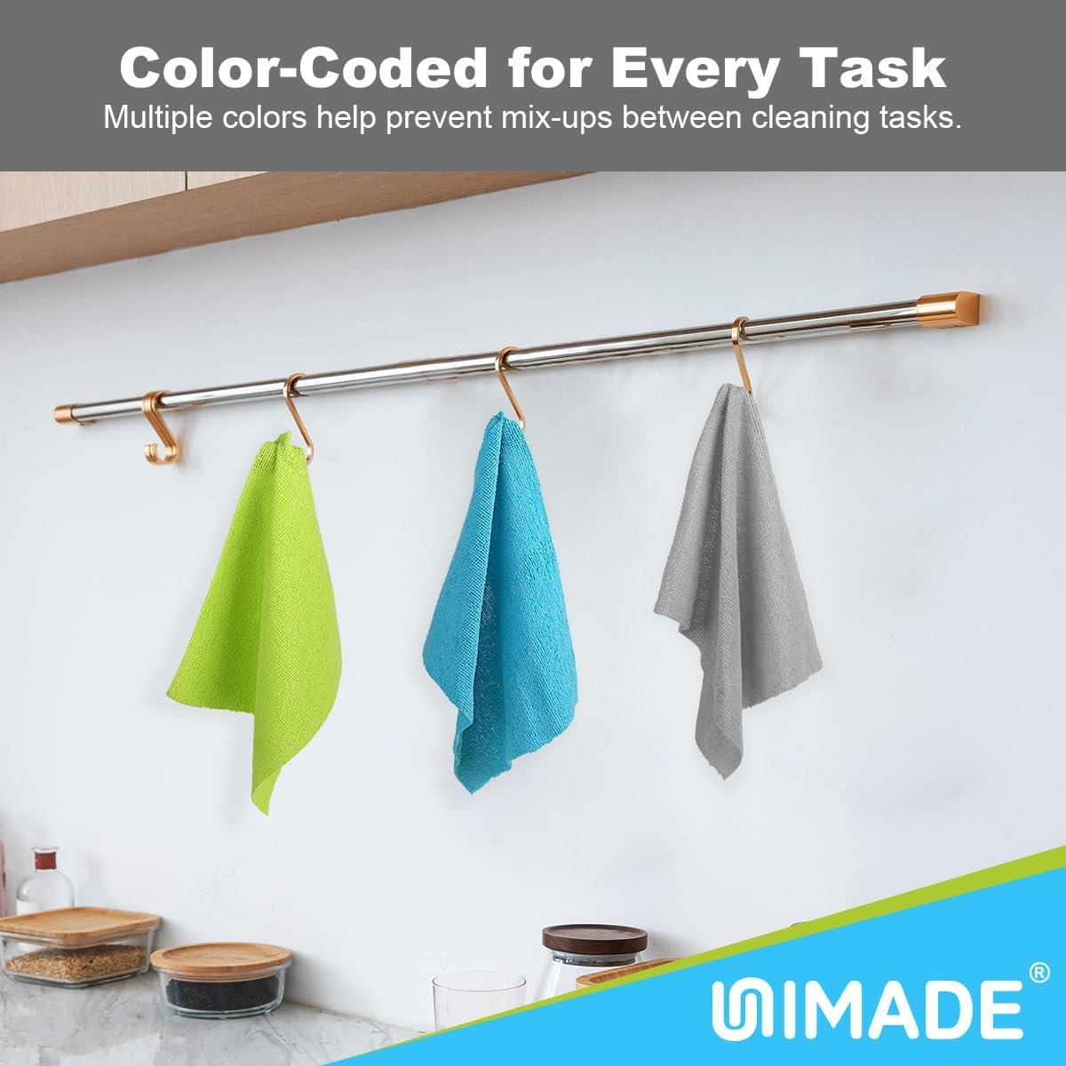UNIMADE Microfiber Cleaning Cloth, 150 Pack Reusable Paper Towels Microfiber Towels for Cars Lint Free Shop Rags with Box for Home Kitchen Automotive, 11"x 9", Blue & Grey & Green - Image 7