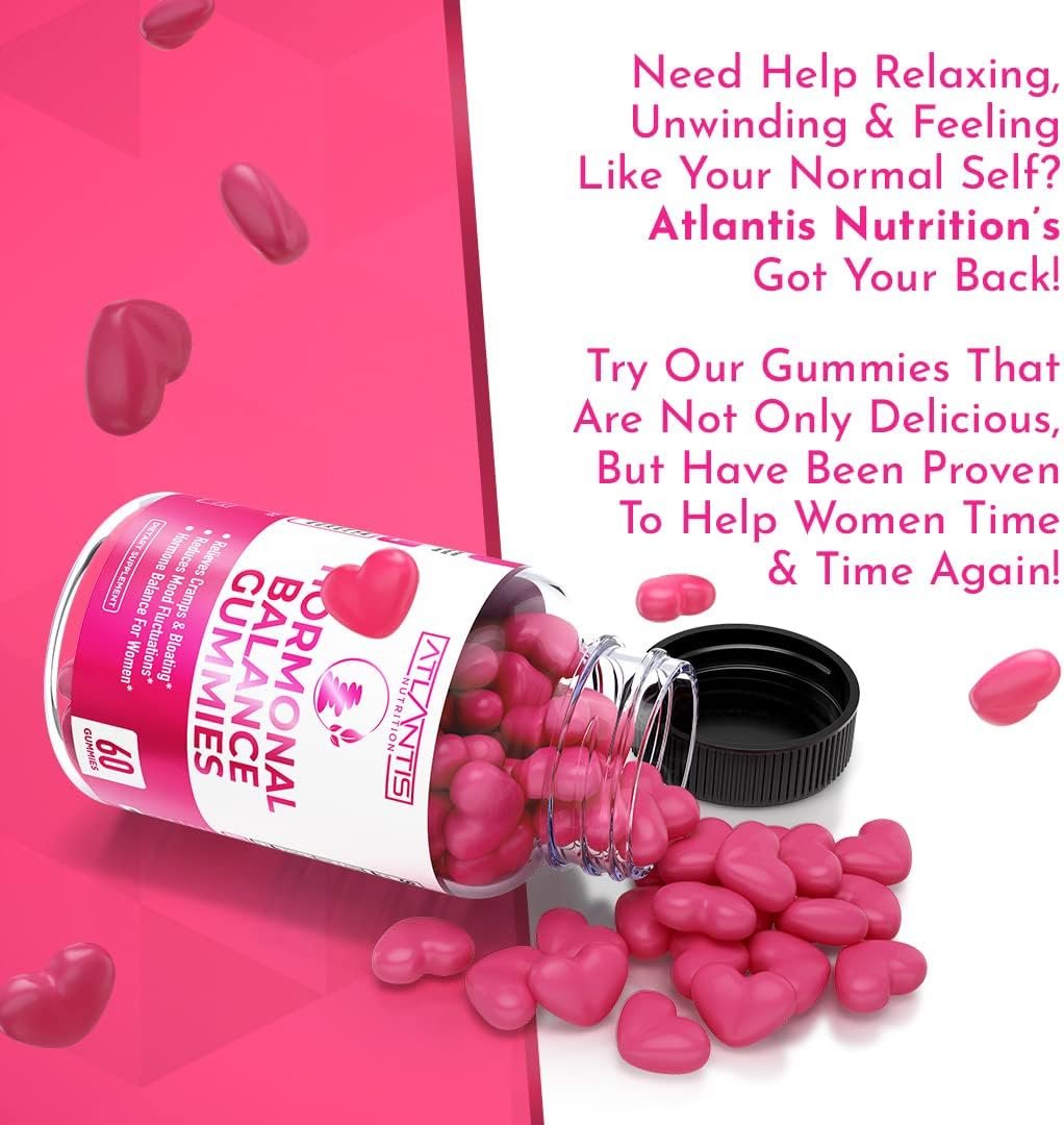 Atlantis Nutrition Hormonal Balance for Women & PMS Relief Gummies - Alleviates Cramps, Bloating, Mood Swings, Hot Flashes & Night Sweats - Cranberry, Dong Quai & Chasteberry Menstrual Cramp Relief - Image 8