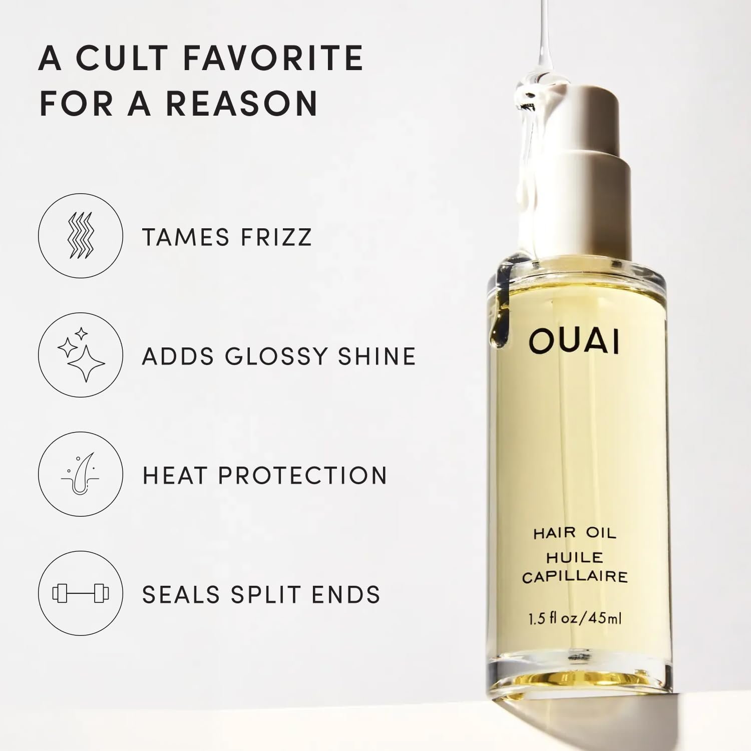 OUAI Hair Oil - Hair Heat Protectant Oil for Frizz Control - Adds Shine and Smooths Split Ends - Color Safe Formula - Paraben, Phthalate and Sulfate Free (1.5 fl oz) - Image 3