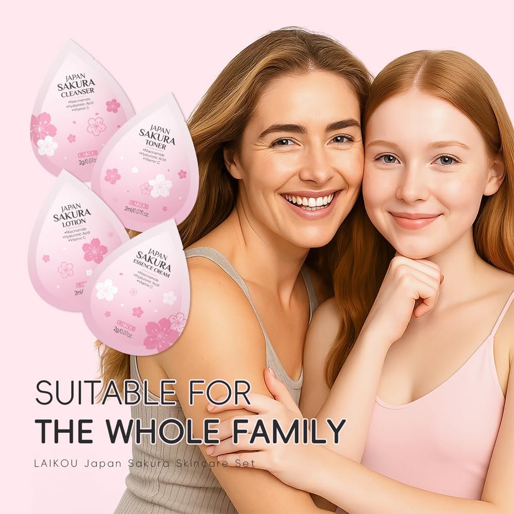 Sakura Travel Skincare Sets, 60pcs Mini Travel Skin Care kit Including Cleanser, Toner, Lotion, Serum, Cream, Sleepping Mask - Image 8