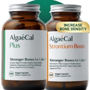 ALGAECAL Bone Builder Pack – Plant Based Calcium Supplement & Strontium – Organic Calcium 720mg with Vitamin D3 1600 IU, Vitamin K2, Magnesium, 16 Nutrients for Bone Health & Density (1-Month Supply)