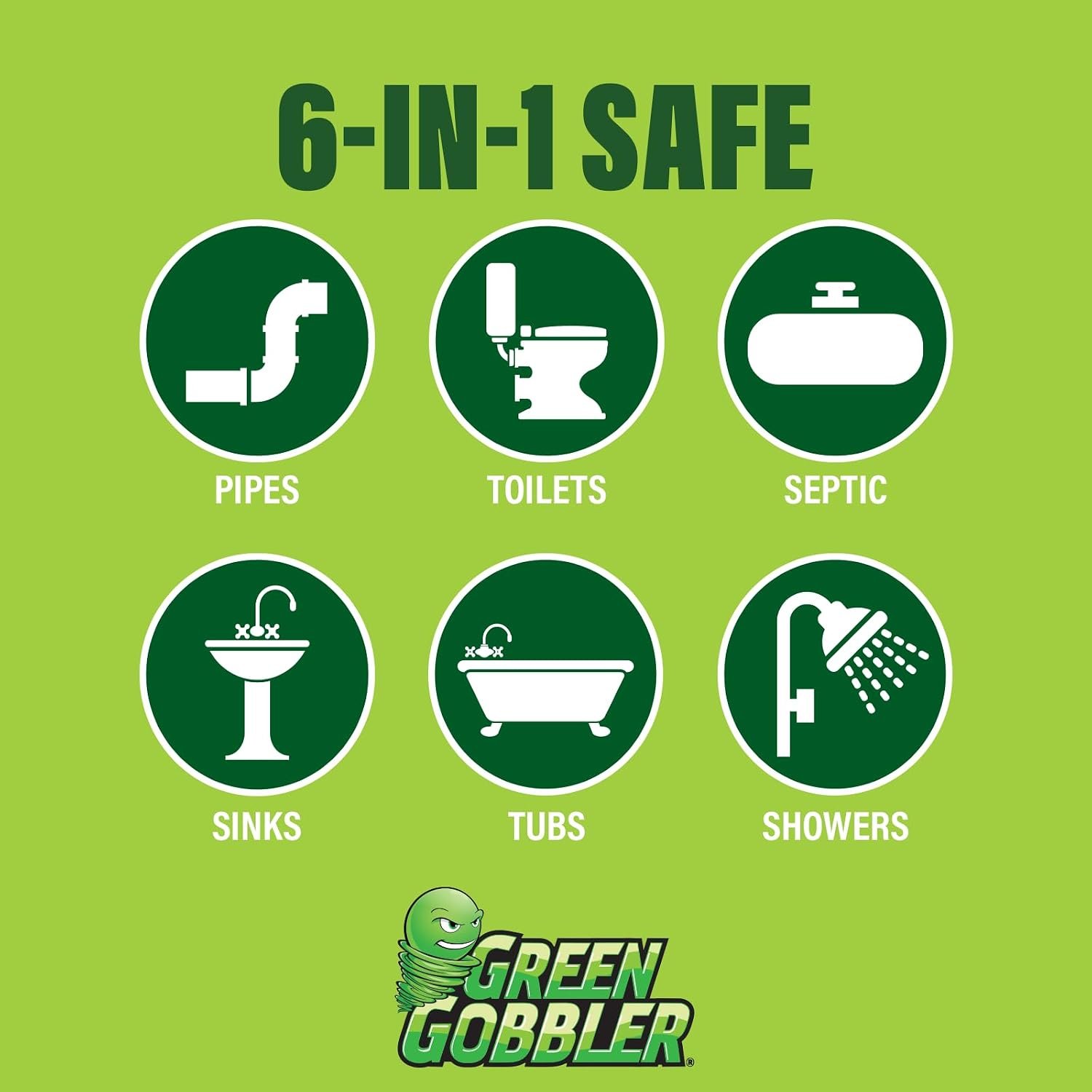 Green Gobbler Liquid Hair Drain Clog Remover & Cleaner, For Toilets, Sinks, Tubs - Septic Safe (6) - Image 3