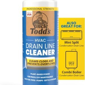 Uncle Todd’s HVAC Drain Line Cleaner – 16oz / 8 Months Supply Bleach-Free, Fast-Acting, Long-Lasting AC Drain Line Solution for Tough Clogs & Buildup
