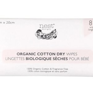 Nest Designs Organic Cotton Dry Baby Wipes for Sensitive Skin, Chemical-Free, 80 Wipes per Pack