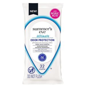 Summer’s Eve Ultimate Odor Protection Daily Feminine Wipes, Gentle pH-Balanced Formula with Boric Acid Cleanses & Removes Vaginal Odor, Resealable Pack, 32 Body Wipes