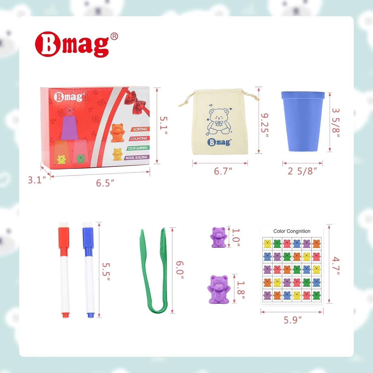 Bmag Counting Bears with Matching Sorting Cups, Preschool Math Learning Game with 24 Big Bears, 24 Little Bears, STEM Educational Learning Activities Gifts for Kids Age 3 4 5 Year Old - Image 6