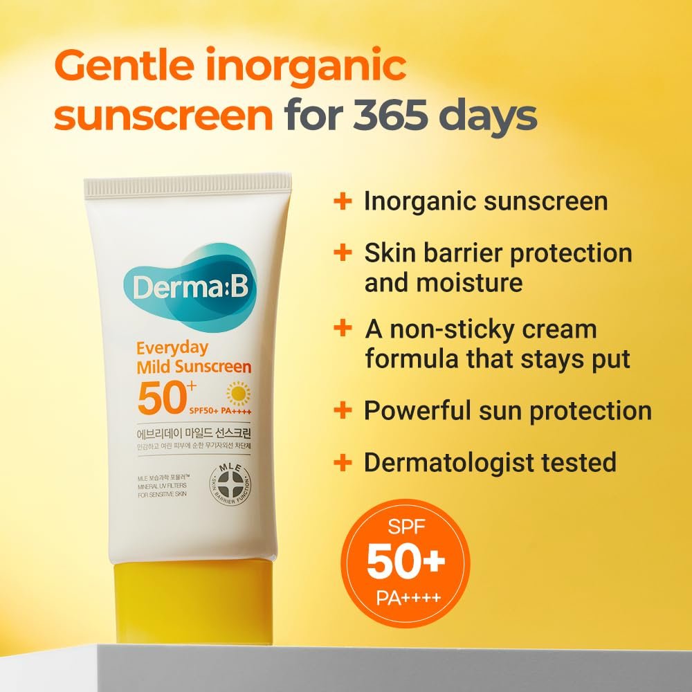 Derma B Everyday Mild Sunscreen SPF50+ PA++++ 1.69 Fl Oz, 50ml Fast-Absorbing Lightweight SPF Sunblock Moisturizer, Facial Body Non-Sticky for Dewy Skin, Korean Sunscreen Lotion for Sensitive Skin - Image 2