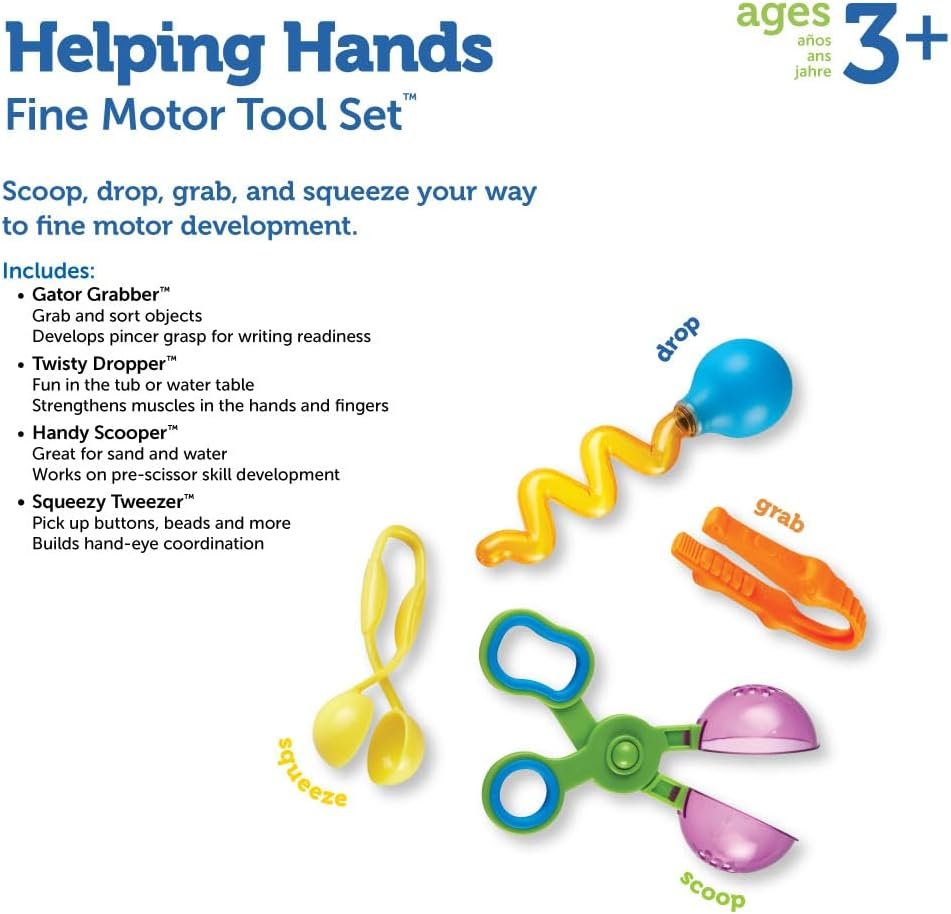 Learning Resources Helping Hands Fine Motor Tool Set Toy - Sensory Bin Sand Toys, Montessori, Plastic Tweezers, Therapy Games For Toddler, Homeschool Preschool Supplies - Image 7