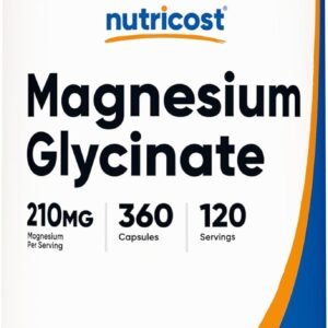 Nutricost Magnesium Glycinate Capsules (360 Capsules, 210 mg Per Serving) – Magnesium Glycinate Supplement for Gentle Absorption