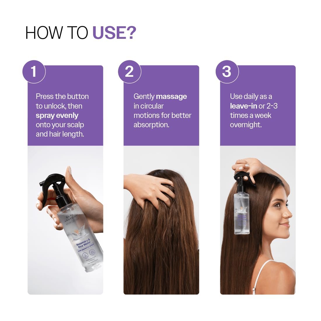 Bare Anatomy Nature x Science Rosemary Water Spray for Hair Growth & Hair Thickness with Rice Water |100% Natural Extract | Soft & Smooth Hair| Controls Hairfall| Non-Greasy & Fast Absorbing | 200ml - Image 5