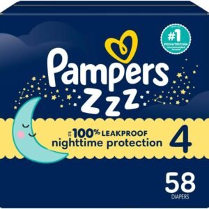 Pampers ZZZ Overnight Diapers, Size 4 (22-37 lbs), 58 Count, Nighttime Protection Disposable Baby Diaper, Night Time Leak and Skin Protection