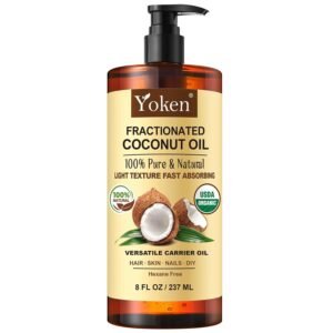 Yoken Organic Fractionated Coconut Oil 8oz, Unscented Carrier Oil for Skin