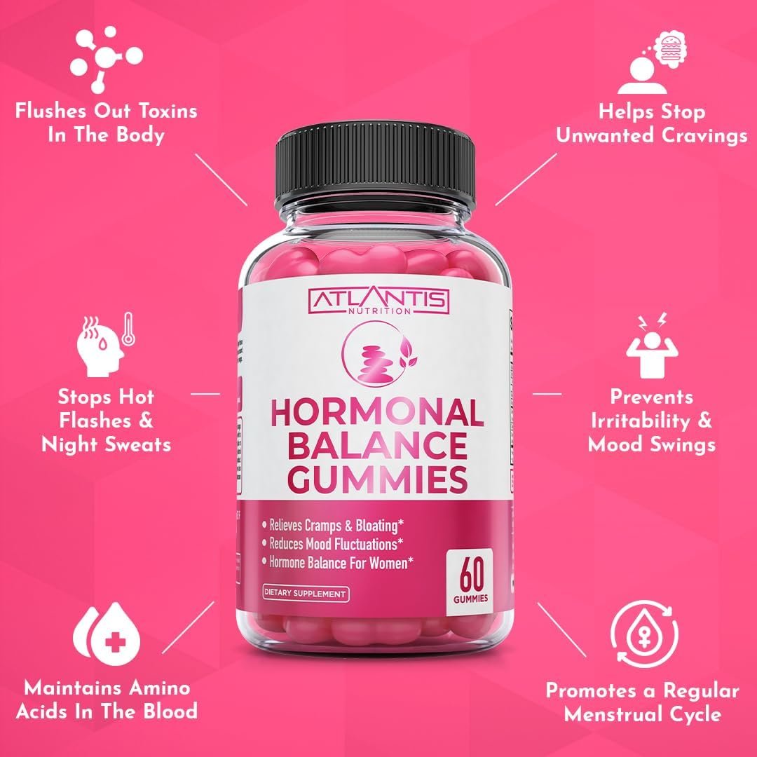 Atlantis Nutrition Hormonal Balance for Women & PMS Relief Gummies - Alleviates Cramps, Bloating, Mood Swings, Hot Flashes & Night Sweats - Cranberry, Dong Quai & Chasteberry Menstrual Cramp Relief - Image 5