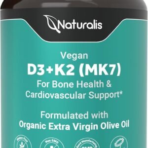 Naturalis Vegan Vitamin D3+K2 from Algae | 5000 IU D3 with 120mcg MK7 | Vegan Society Certified,Sustainably Sourced,Better Than Animal Derived | Better Support for Bone & Immune Health* | 180 Softgels