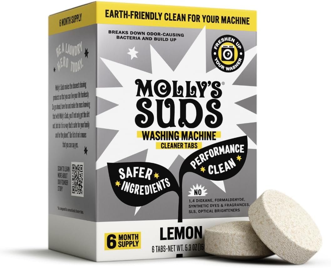 Molly's Suds Washing Machine Cleaner | Removes Odors & Grime from Front & Top Loader Machines, Including HE (Citrus - 6 Tablets)