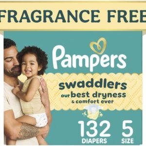 Pampers Swaddlers Diapers, Size 5 (20-37 lbs), 132 Count, Hypoallergenic, Absorbent, Keeps Baby Dry and Comfortable, Skin Safe Disposable Baby Diaper