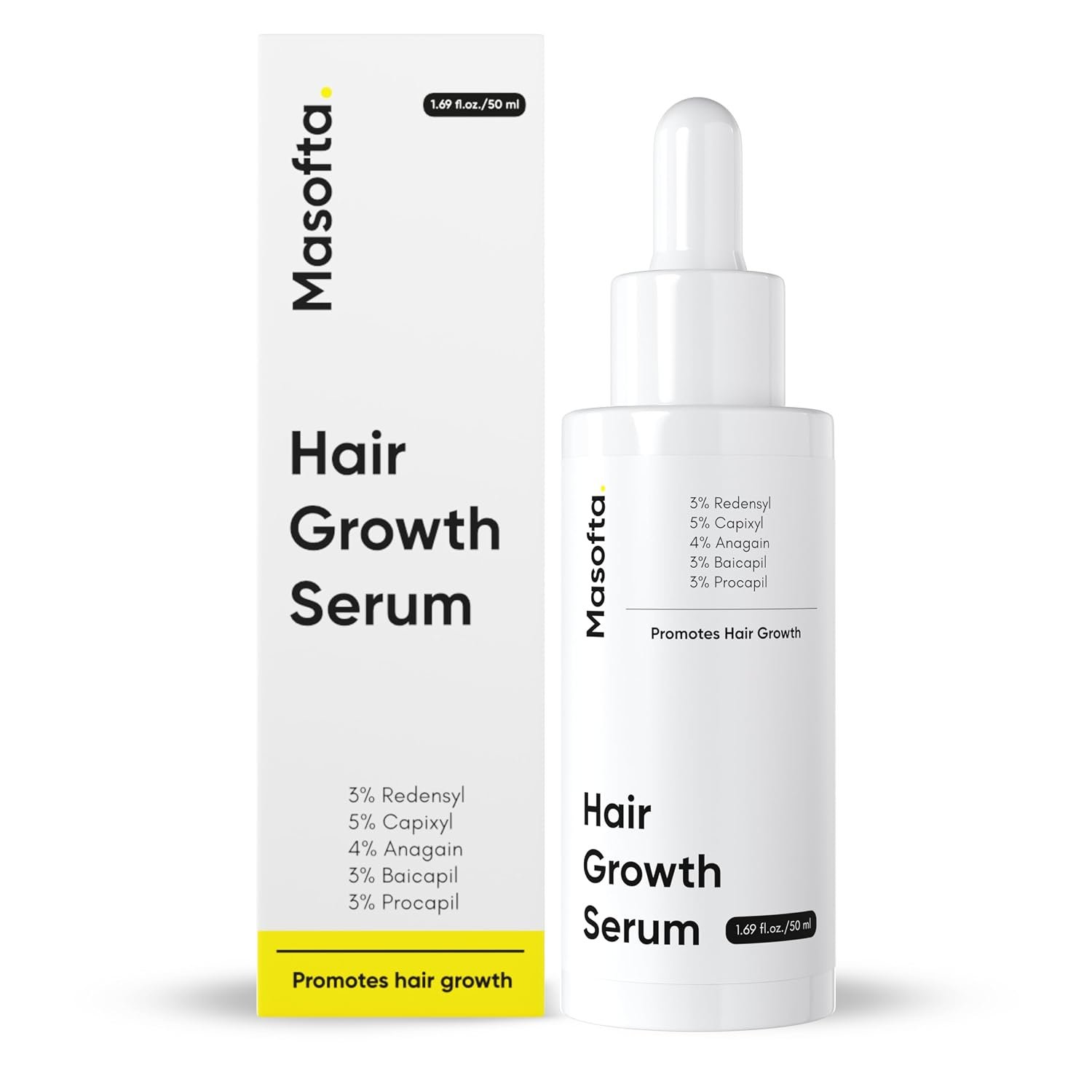 Masofta Hair Growth Serum For Promoting Hair Growth & Controlling Hair Fall With 3% Redensyl, 5% Capixyl, 4% Anagain, 3% Procapil & Rosemary & Biotin, For Both Men & Women, 50 ml (Pack of 1) White