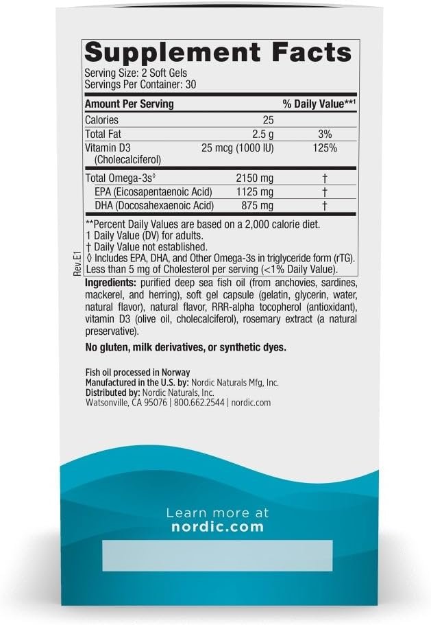Nordic Naturals Ultimate Omega 2X with Vitamin D3, Lemon Flavor - 60 Soft Gels - 2150 mg Omega-3 + 1000 IU D3 - EPA & DHA - Brain, Heart, & Immune Health - 30 Servings - Image 2
