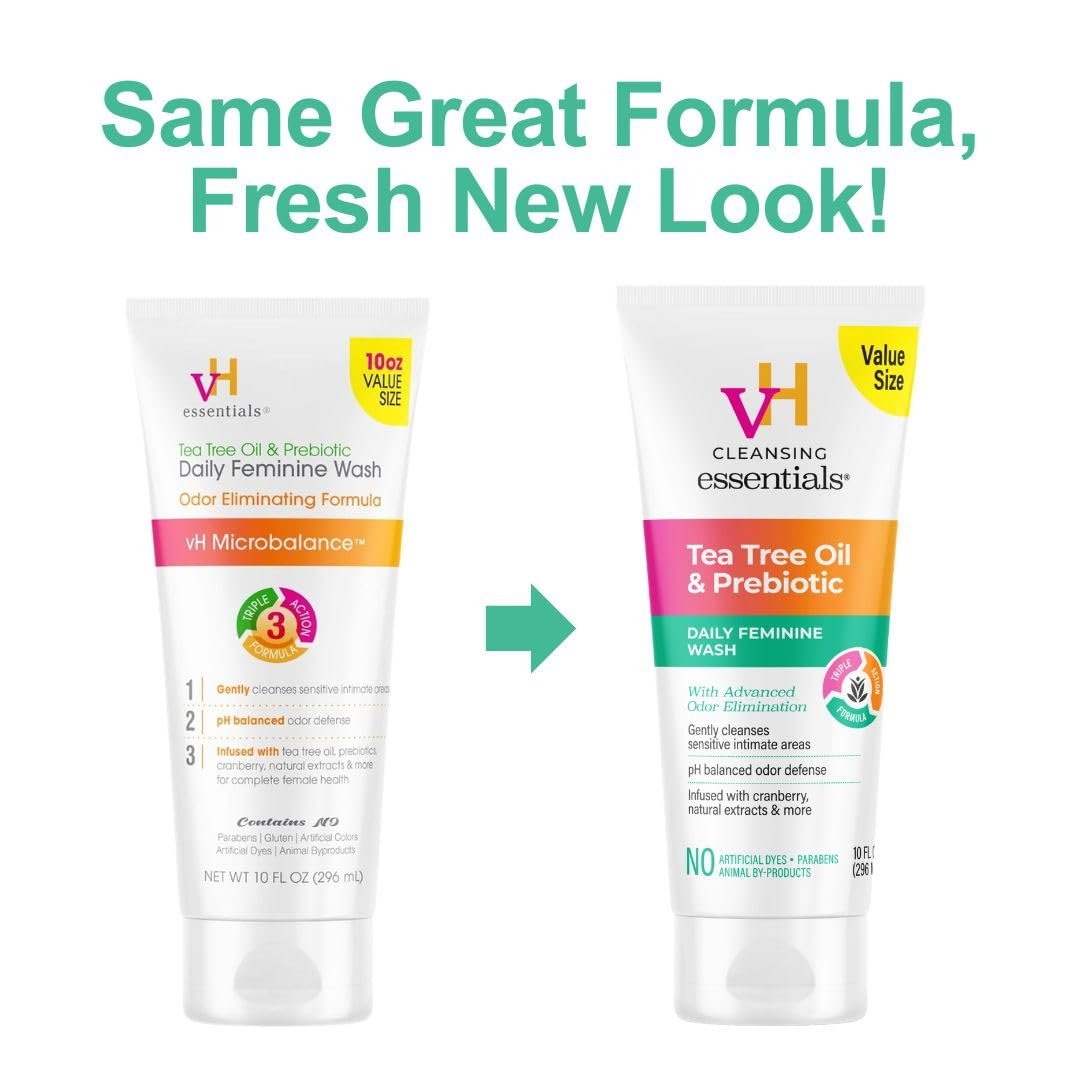 vH Essentials Daily Feminine Wash - 10 Fl Oz - Odor Eliminating Vaginal Wash with Tea Tree Oil, Prebiotics and Cranberry, gentle cleanser + pH balancing - Image 2