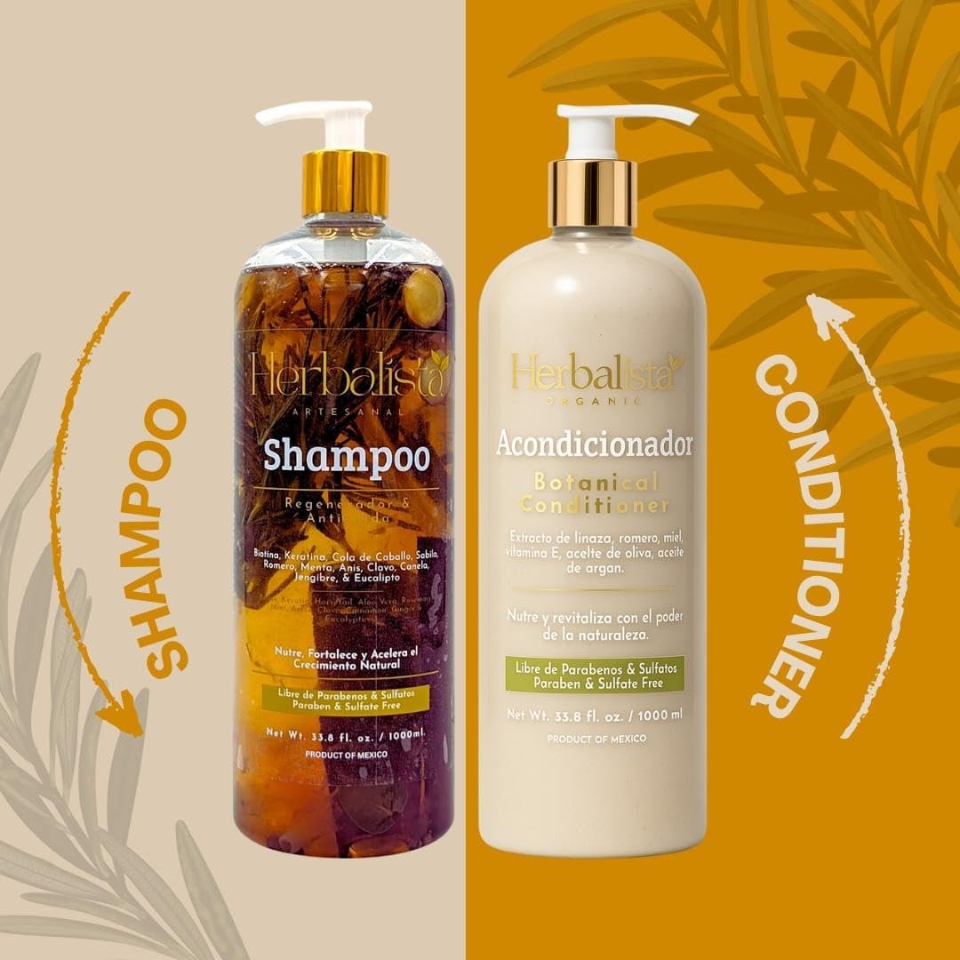 New Viral Herbal Hair Care 2 Pack Bundle – Shampoo & Conditioner Set 33 fl oz (1000ml) Each – With Real Botanicals – Strengthens Nourishes & Smooths – 100% Natural & Handcrafted - Image 5
