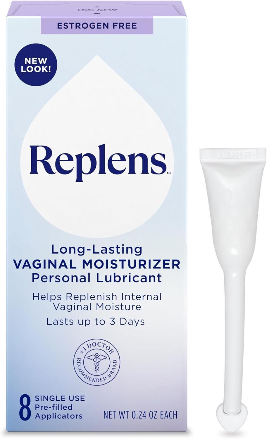 Replens Long-Lasting Vaginal Moisturizer, Relieves Vaginal Dryness for Up to 3 Days, Fragrance Free, 8 Pre-Filled Applicators