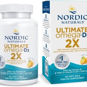 Nordic Naturals Ultimate Omega 2X with Vitamin D3, Lemon Flavor – 60 Soft Gels – 2150 mg Omega-3 + 1000 IU D3 – EPA & DHA – Brain, Heart, & Immune Health – 30 Servings