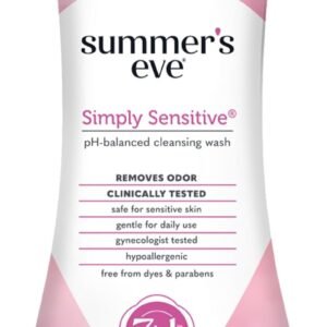 Summer’s Eve Simply Sensitive All-Over Daily Feminine Wash, Gentle pH-Balanced Body Wash for Women, Removes Vaginal Odor, 15 Fl Oz