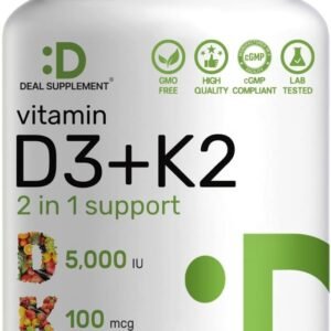 DEAL SUPPLEMENT Vitamin D3 5,000 IU + K2 MK7 Softgels, 250 Count | 2-in-1 Complex | Easy to Swallow