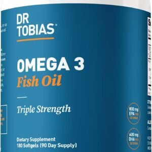 Dr. Tobias Omega 3 Fish Oil 2000mg Triple Strength with 800mg EPA 600mg DHA Per Serving | Fish Oil Omega 3 Supplements for Heart Brain & Immune Support – 180 Softgels (90 Servings)