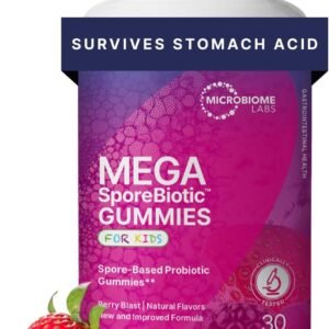 Microbiome Labs MegaSporeBiotic Kids Probiotic – Spore Based Gummy Probiotics for Kids – Supports Gut Health & Immunity with Bacillus Probiotic Blend – Berry Flavored (30 Gummies)