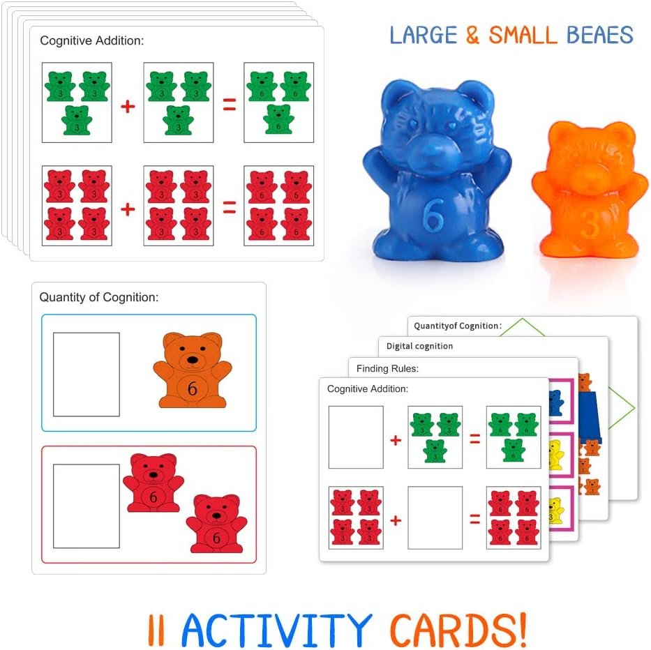 Bmag Counting Bears with Matching Sorting Cups,Number Color Recognition STEM Educational Toy for Toddler, Pre-School Learning Toy with 90 Bears,2 Tweezers,11 Activity Cards,1 Storage Box - Image 3