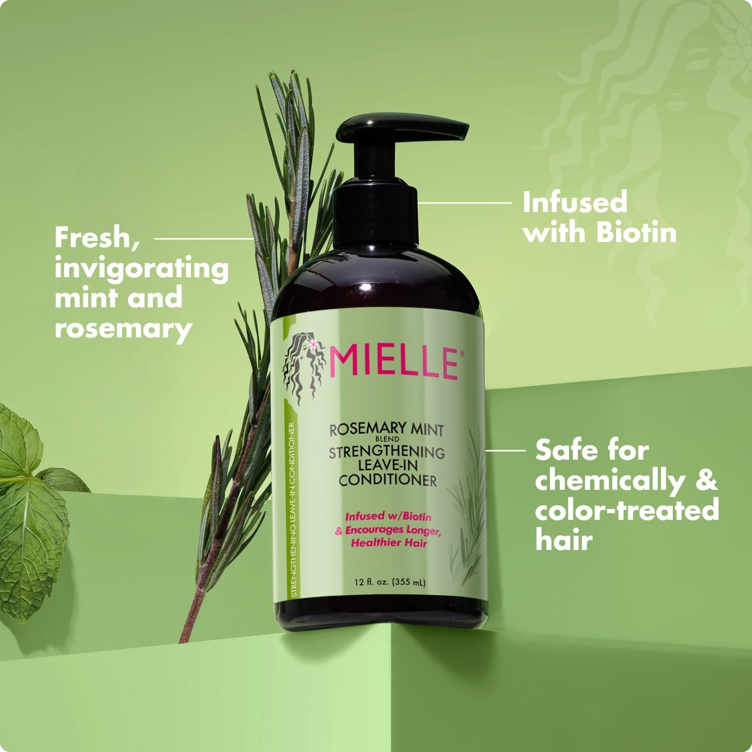 Mielle Organics Rosemary Mint Strengthening Leave In Conditioner for Curly Hair - Hydrating Hair Moisturizer Infused with Biotin to Soften, Protect & Boost Shine (12 Oz) - Image 5