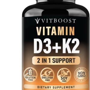 VITBOOST Vitamin D3 K2 Complex – Easy to Swallow – Vitamin D (D3) 5000 IU (125 mcg) & K2(MK-7) 90 mcg | Non-GMO | Gluten-Free | USA Made | 120 Capsules