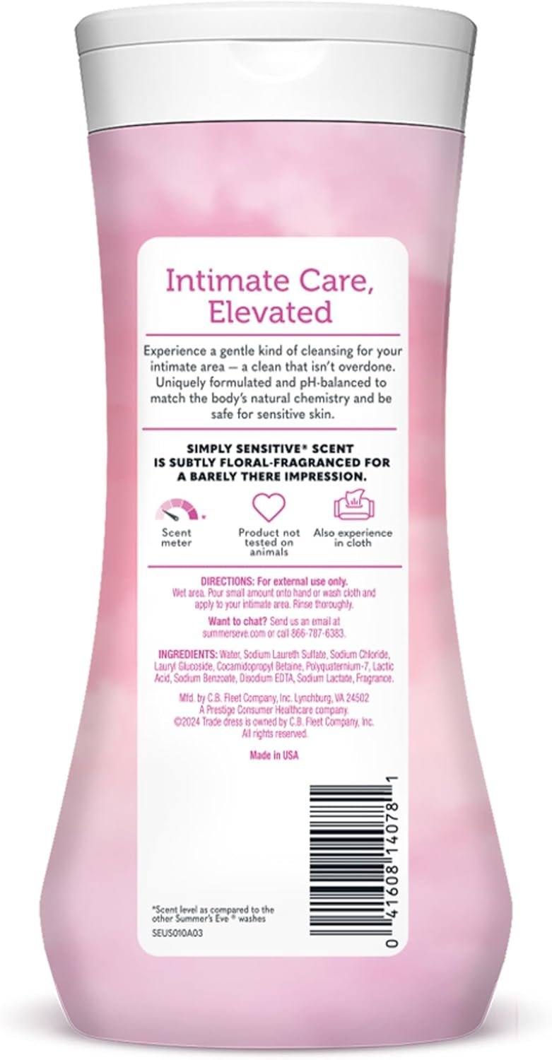 Summer's Eve Simply Sensitive All-Over Daily Feminine Wash, Gentle pH-Balanced Body Wash for Women, Removes Vaginal Odor, 15 Fl Oz - Image 8