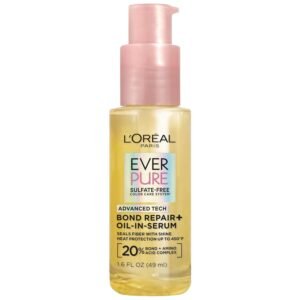 L’Oreal Paris Bond Repair+ Hair Oil-in-Serum, Heat Protectant to Strengthen Damaged, Color-Treated Hair, Provides Intense Shine and Frizz Control, EverPure, 1.6 Fl Oz (Packaging May Vary)
