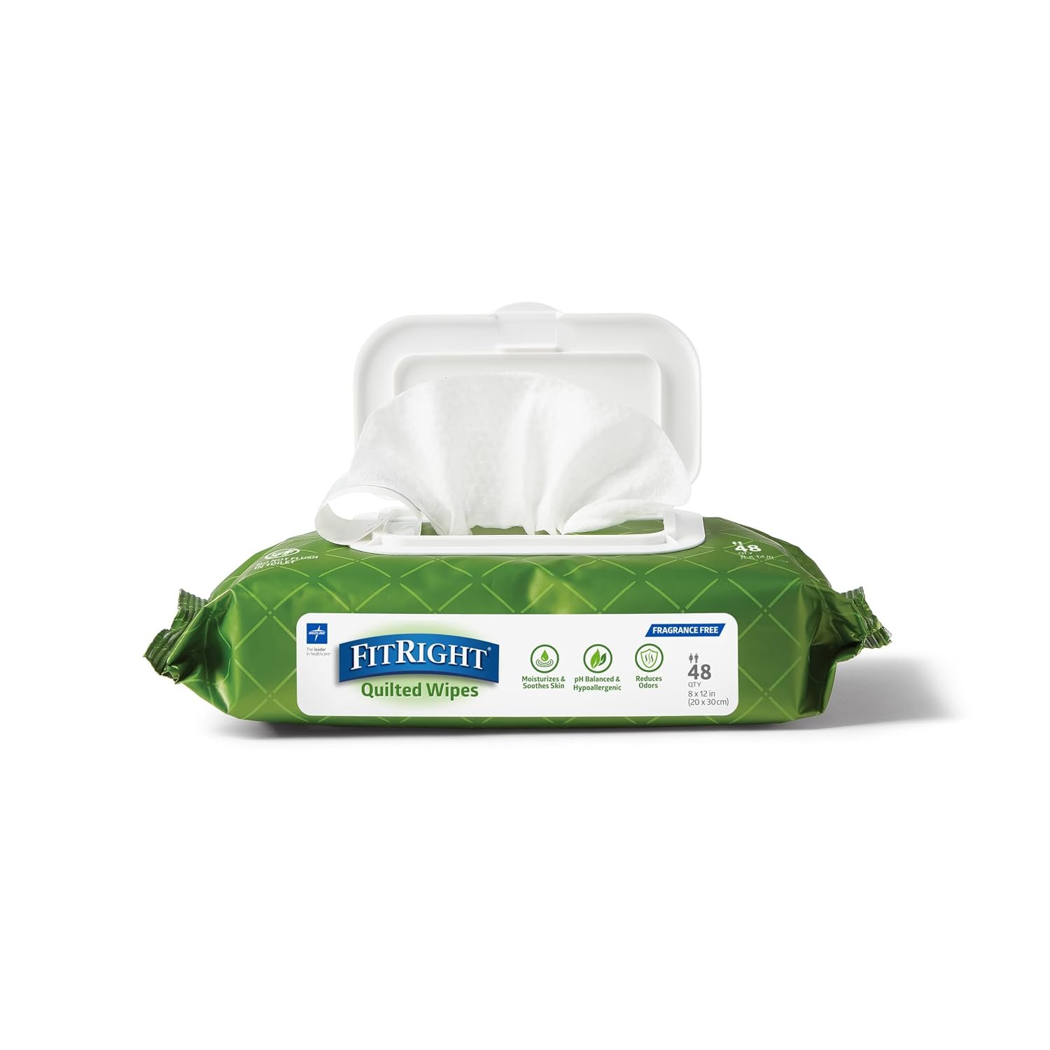 FitRight Aloe Fragrance-Free Quilted Wet Wipes, Soft Pack with Flip Top, 8 x 12 Inches, Pack of 48 Wipes - Image 2