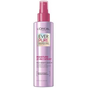 L’Oreal Paris EverPure Moisture 21-in-1 Leave In Conditioner, Multi-Benefit Heat Protectant Spray for Hair Up to 450°F, Detangling Frizz Control for Color Treated, Dry, or Damaged Hair, 6.7 Fl Oz