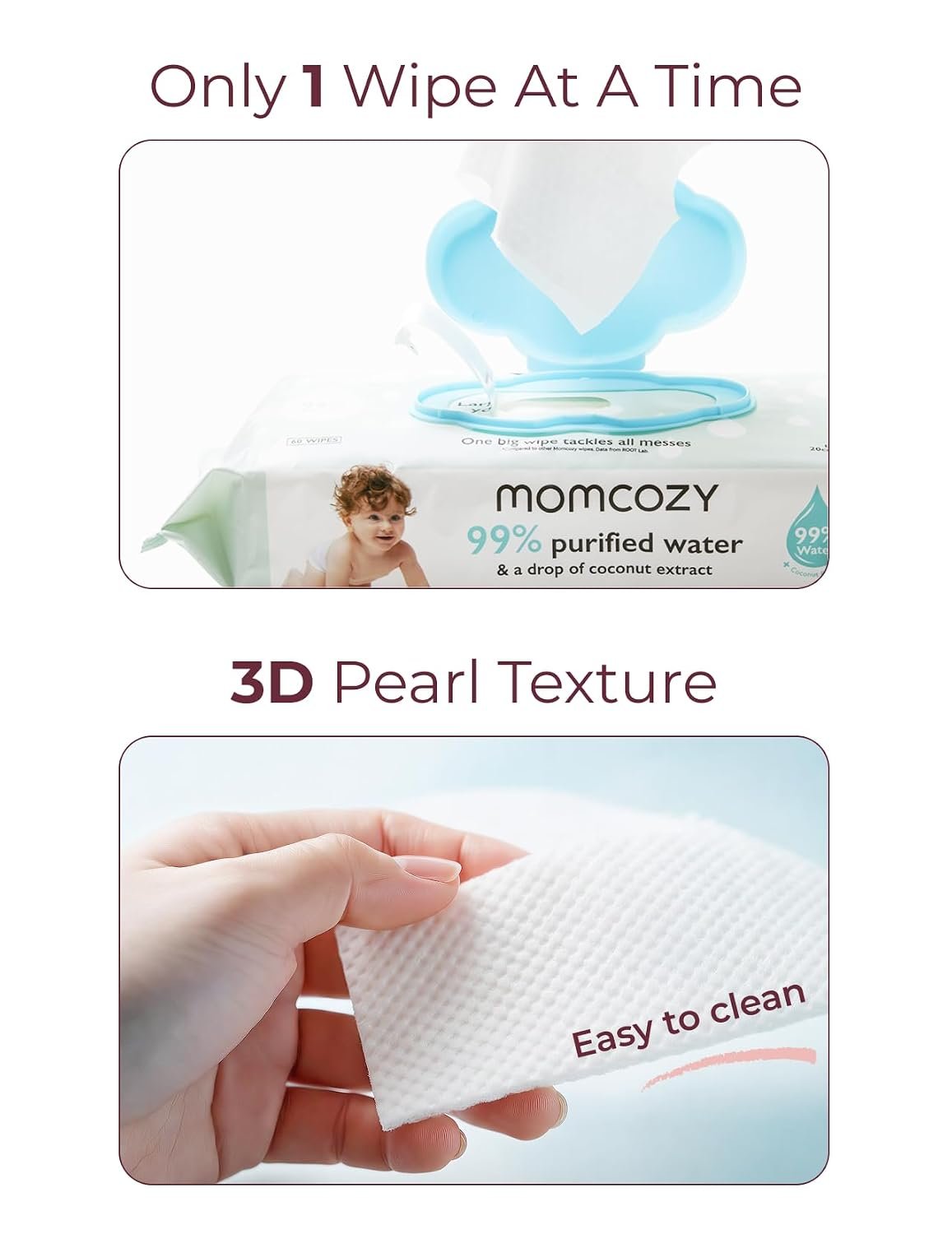 Momcozy Baby Wipes-Extra Large Size Design, 99% Water Based, Unscented & Hypoallergenic, Cleansing & Moisturizing Baby Wipes for Sensitive Skin, 8 Flip-Top Packs (480 Wipes Total) - Image 8