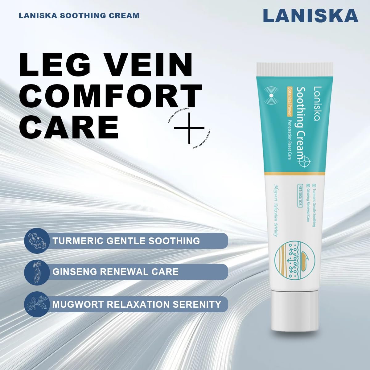 RVDU LANISKA Herbal Vein Care Cream for Legs & Shoulders, Botanical Massage Cream with Turmeric, Ginseng & Mugwort, Fast-Absorbing Moisturizing Formula for Daily Skin Care, 1 oz - Image 7