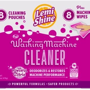 Lemi Shine Washing Machine Cleaner – Hard Water Citric Acid Cleaning Powder – Includes Machine Cleaning Wipes – 16.88 oz (8 Pack)