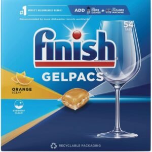 Finish All in 1 Gelpacs Orange, Dishwasher Detergent Tablets (54 Count), 34.8 Oz