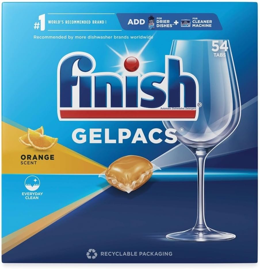 Finish All in 1 Gelpacs Orange, Dishwasher Detergent Tablets (54 Count), 34.8 Oz