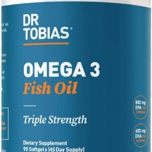 Dr. Tobias Omega 3 Fish Oil 2000mg Triple Strength with 800mg EPA 600mg DHA Per Serving | Fish Oil Omega 3 Supplements for Heart Brain & Immune Support – 90 Softgels (45 Servings)