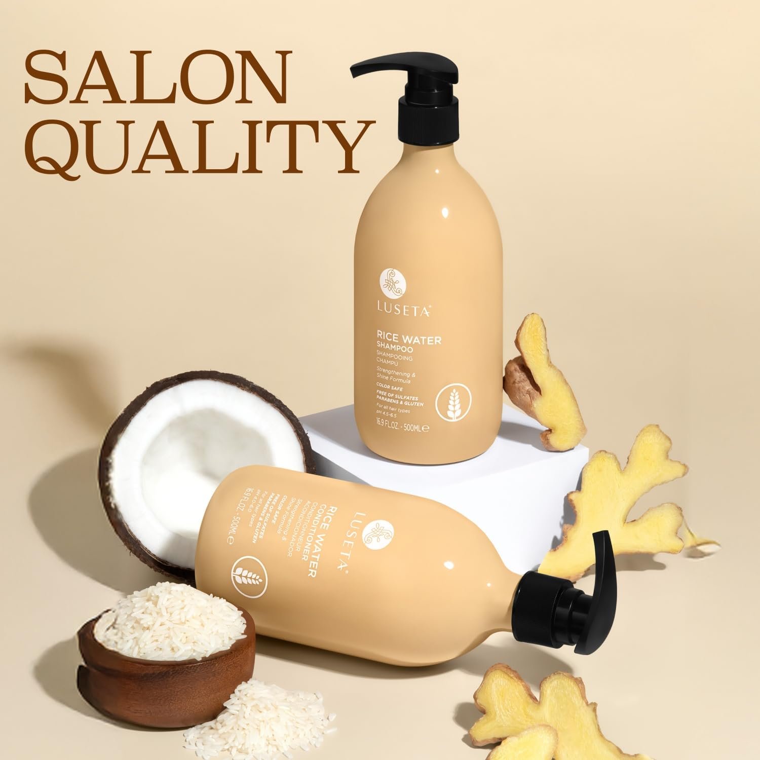 Luseta Rice Water Shampoo and conditioner Set Strengthening & Nourishing Revitalizes Shine for All Hair Types Hydrating & Frizz Control for Women and Men 16.9oz*2 - Image 6